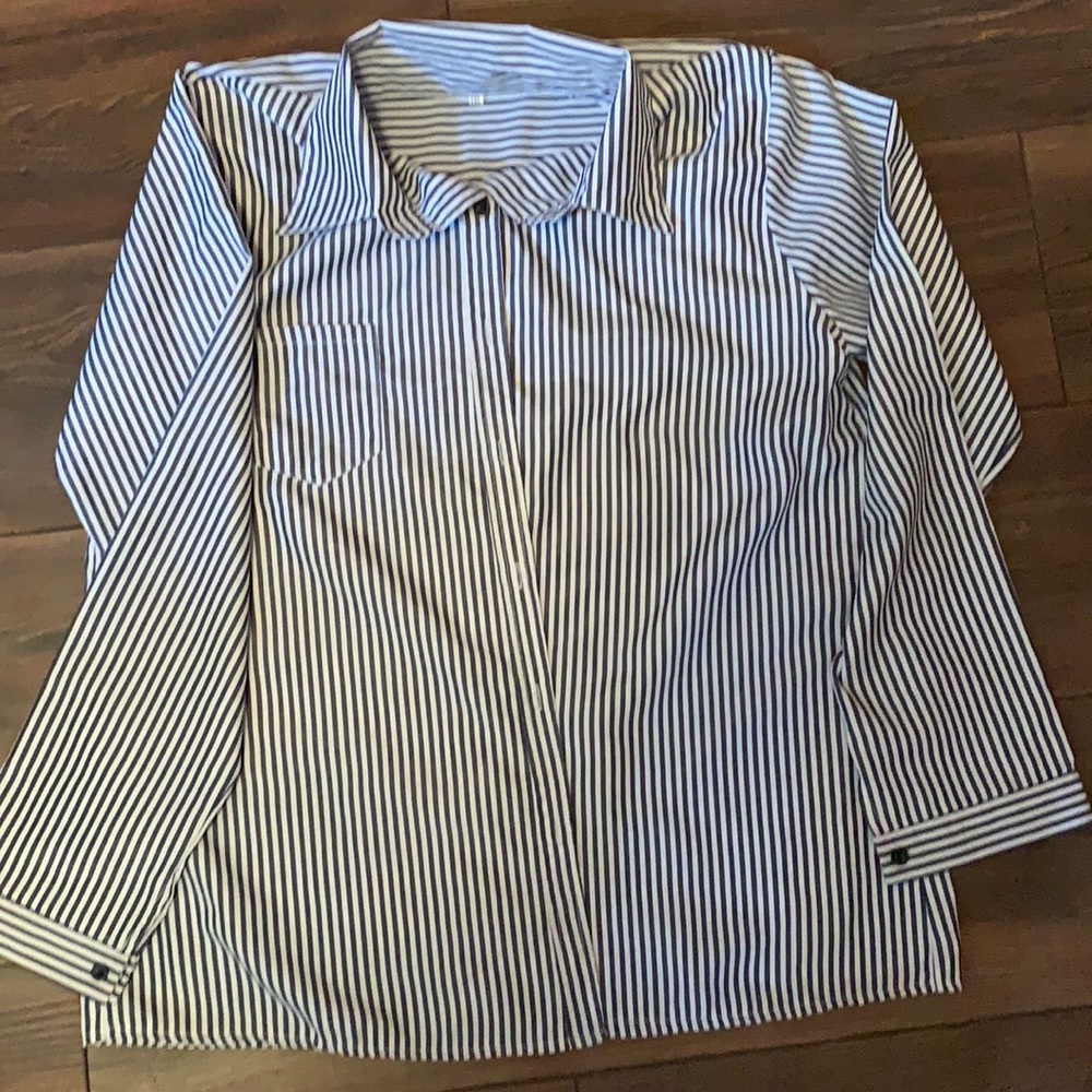 Blue and White Pin Strip Shirt, Womens